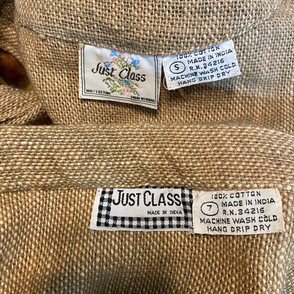 Vintage Just Class 70s Boho Fringe Vest Skirt Set Rustic Burlap Cottagecore S - Picture 3 of 9